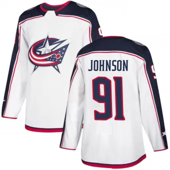 Men's Kent Johnson Columbus Blue Jackets Away Jersey - White Authentic