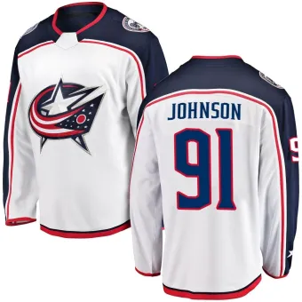 Men's Kent Johnson Columbus Blue Jackets Away Jersey - White Breakaway