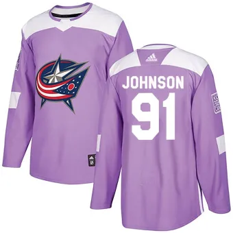 Men's Kent Johnson Columbus Blue Jackets Fights Cancer Practice Jersey - Purple Authentic