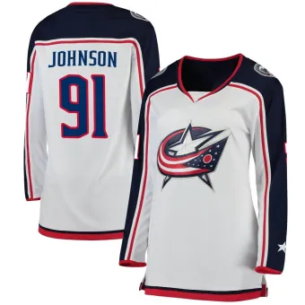 Women's Kent Johnson Columbus Blue Jackets Away Jersey - White Breakaway