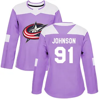 Women's Kent Johnson Columbus Blue Jackets Fights Cancer Practice Jersey - Purple Authentic