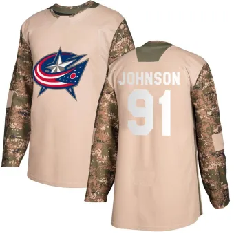 Youth Kent Johnson Columbus Blue Jackets Veterans Day Practice Jersey - Camo Authentic